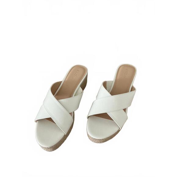 Pizz Annu White Cross Strap Wedge Sandals - Picture 1 of 5
